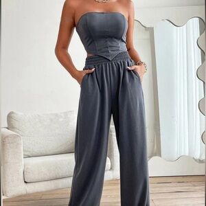 grey lounge set with sleeveless crop top + sweatpants